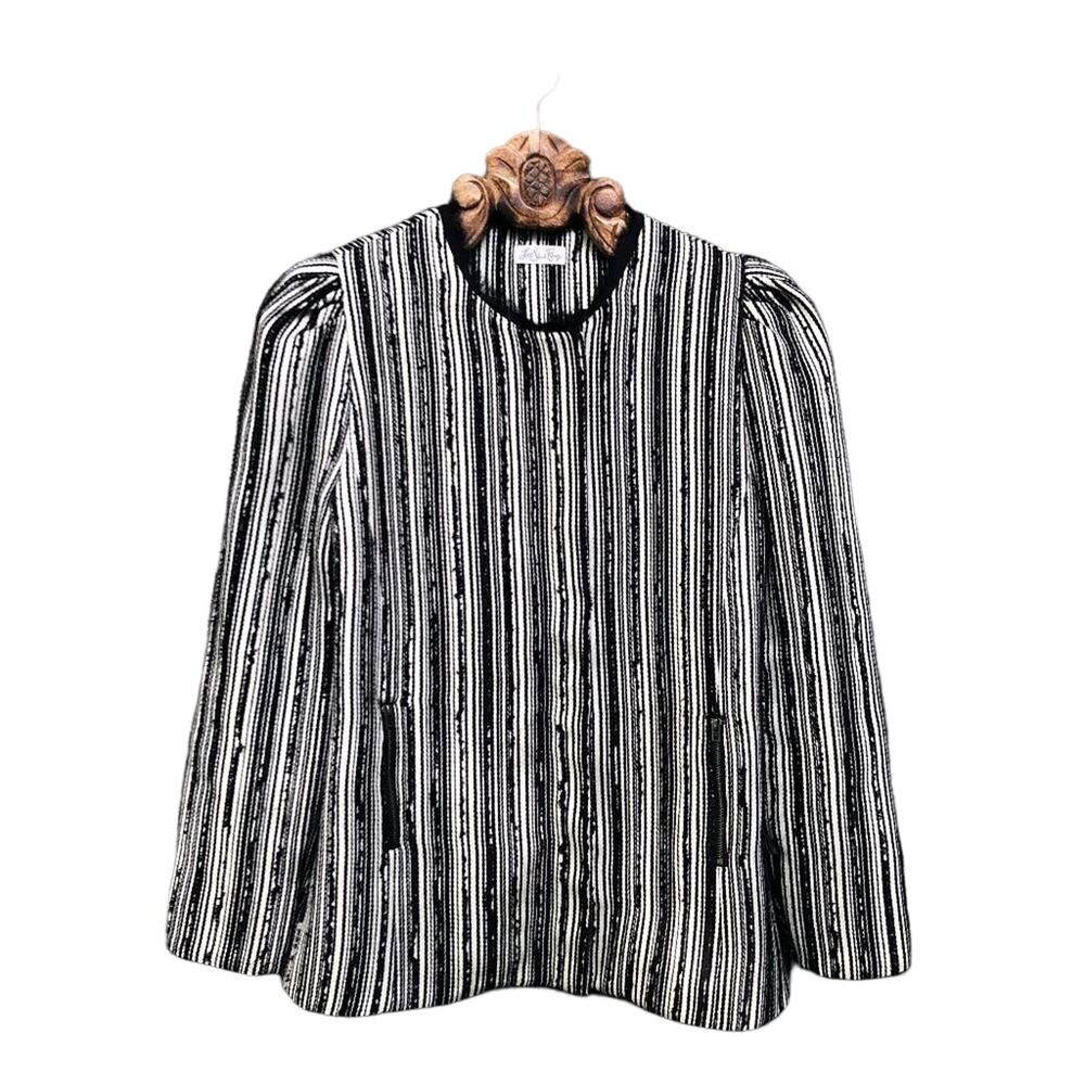 Love Shack Fancy Sienna Striped Tweed Fringe Moto Blazer Jacket Puff Sleeve 8